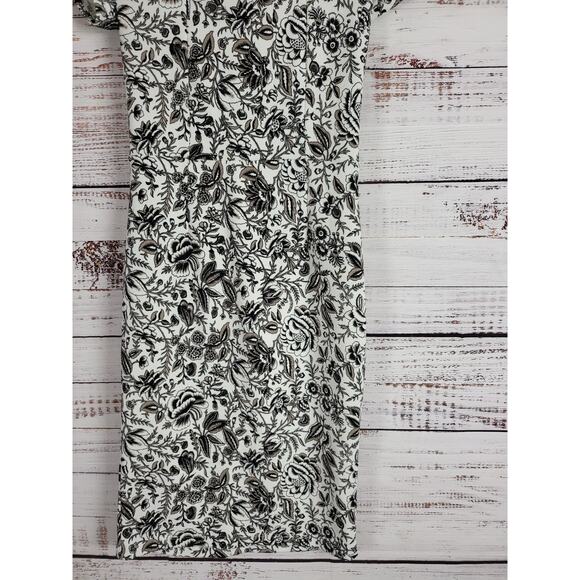 Yellowberry By Mikarose Midi Dress XS Womens White Black Floral Print Stretchy - Picture 3 of 6